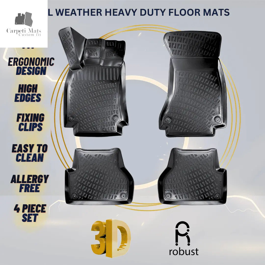 3D Car Floor Mats Liners For Audi A4 B8 2007-2015 All Weather Heavy Duty Mats 3D RUBBER FLOOR MATS CarpetiMats