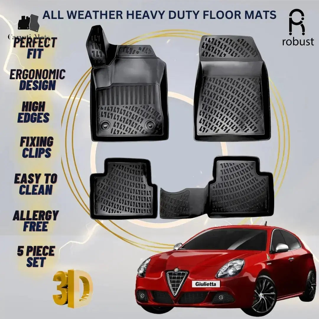 3D Car Floor Liners For Alfa Romeo Stelvio 2016-> All Weather Heavy Duty Mats 3D RUBBER FLOOR MATS CarpetiMats