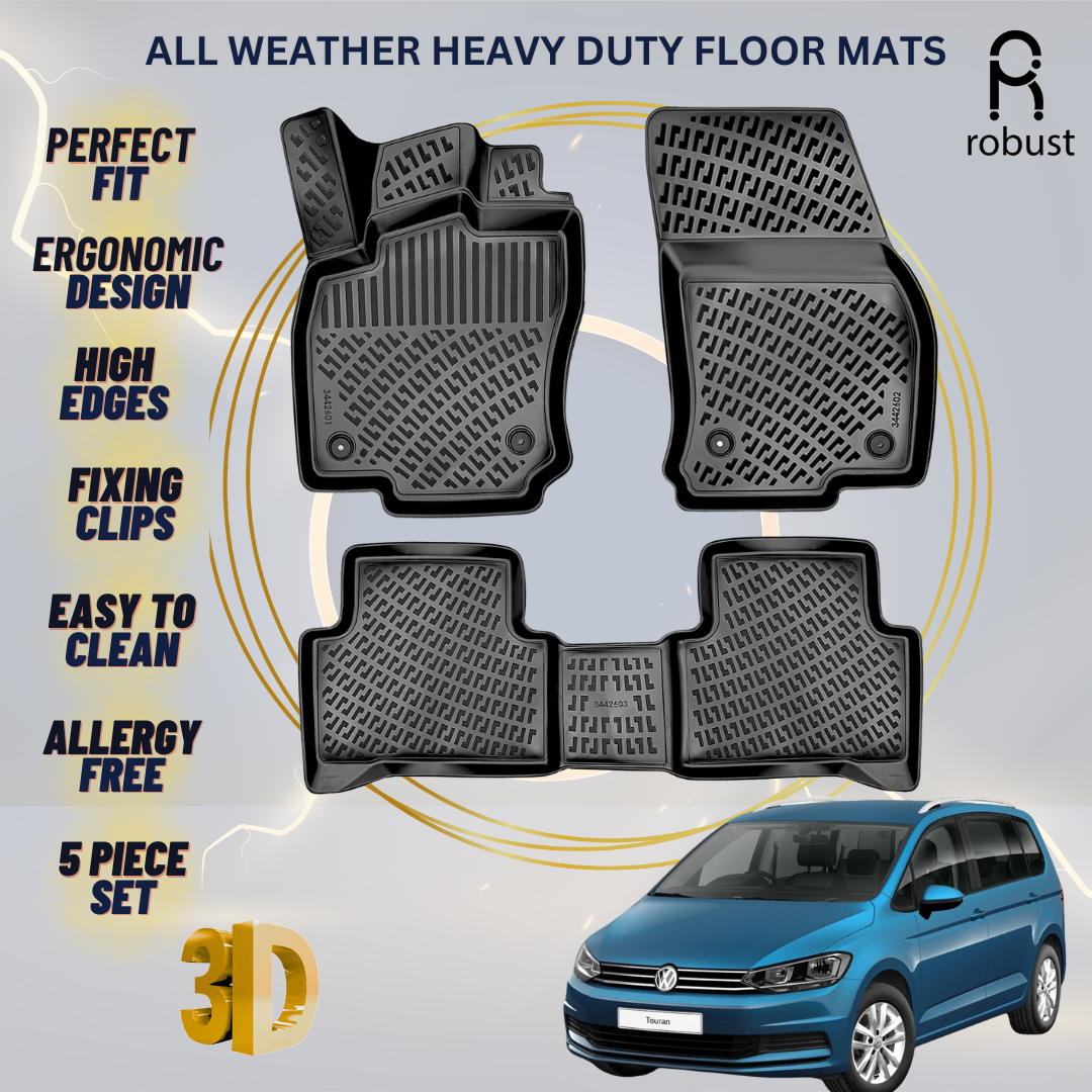 Floor Mats Liners For VW Volkswagen Touran 2015-2024 All Weather Heavy Duty Rugs