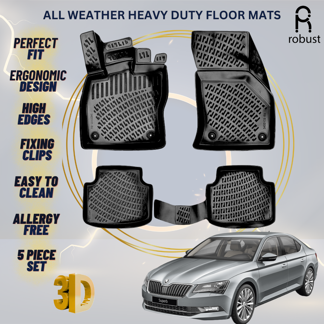 Floor Mats Liners For Skoda Superb 2015-2023 All Weather Heavy Duty 3D Car Rugs