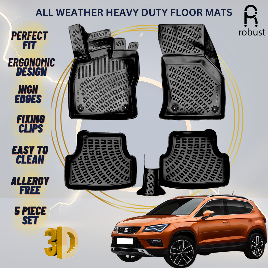 Floor Mats Liners For Seat Ateca 2016-2024 All Weather Heavy Duty 3D Car Rugs