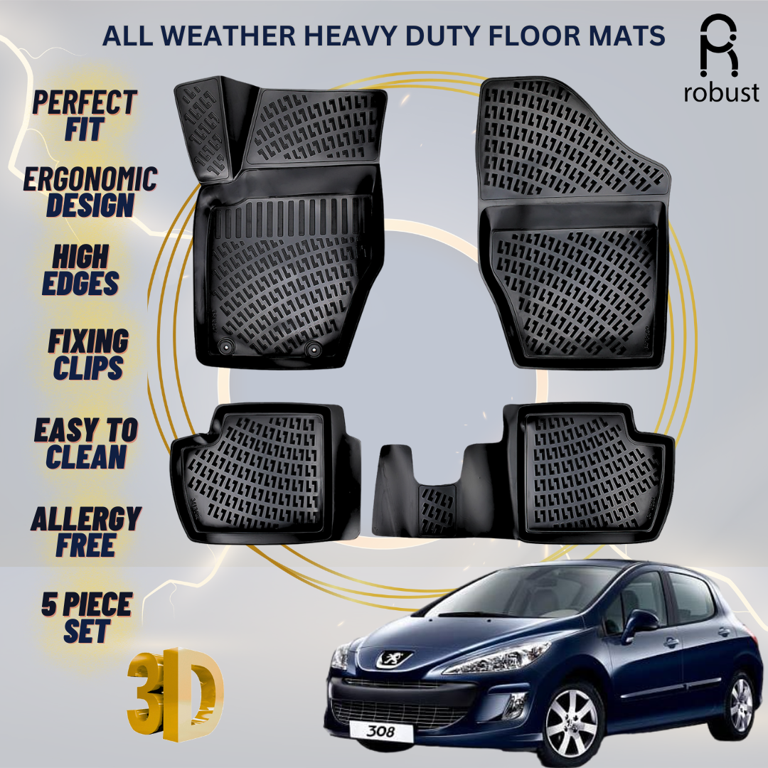 Floor Mats Liners For Peugeot 308 2008-2013 All Weather Heavy Duty 3D Car Rugs