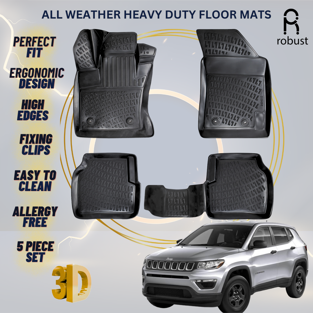 Floor Mats Liners For JEEP Compass 2017-2024 All Weather Heavy Duty Car Rugs
