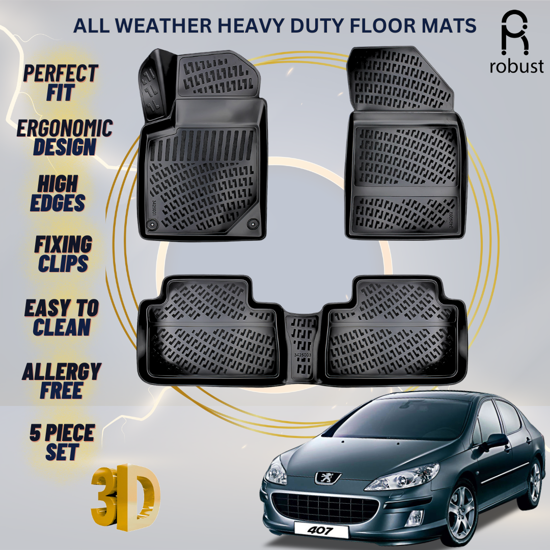 Floor Mats Liners For Peugeot 407 2003-2010 All Weather Heavy Duty 3D Car Rugs