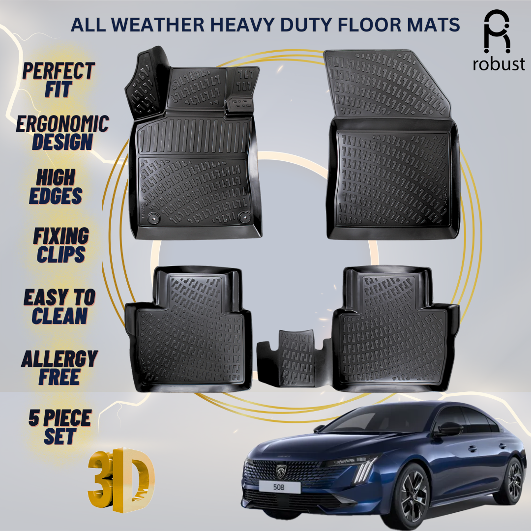 Floor Mats Liners For Peugeot 508 2018-2025 All Weather Heavy Duty 3D Car Rugs