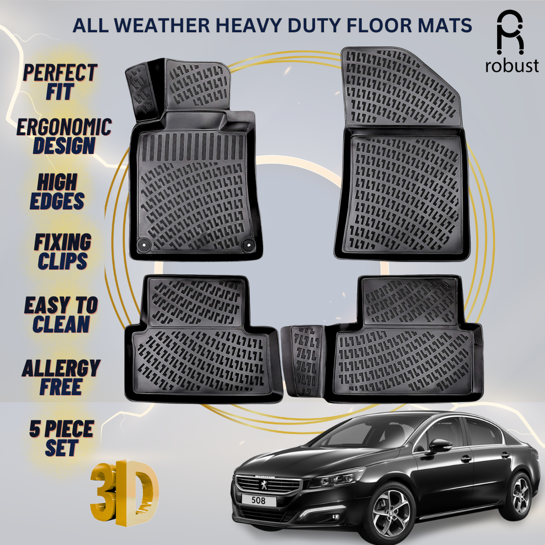 Floor Mats Liners For Peugeot 508 2010-2018 All Weather Heavy Duty 3D Car Rugs