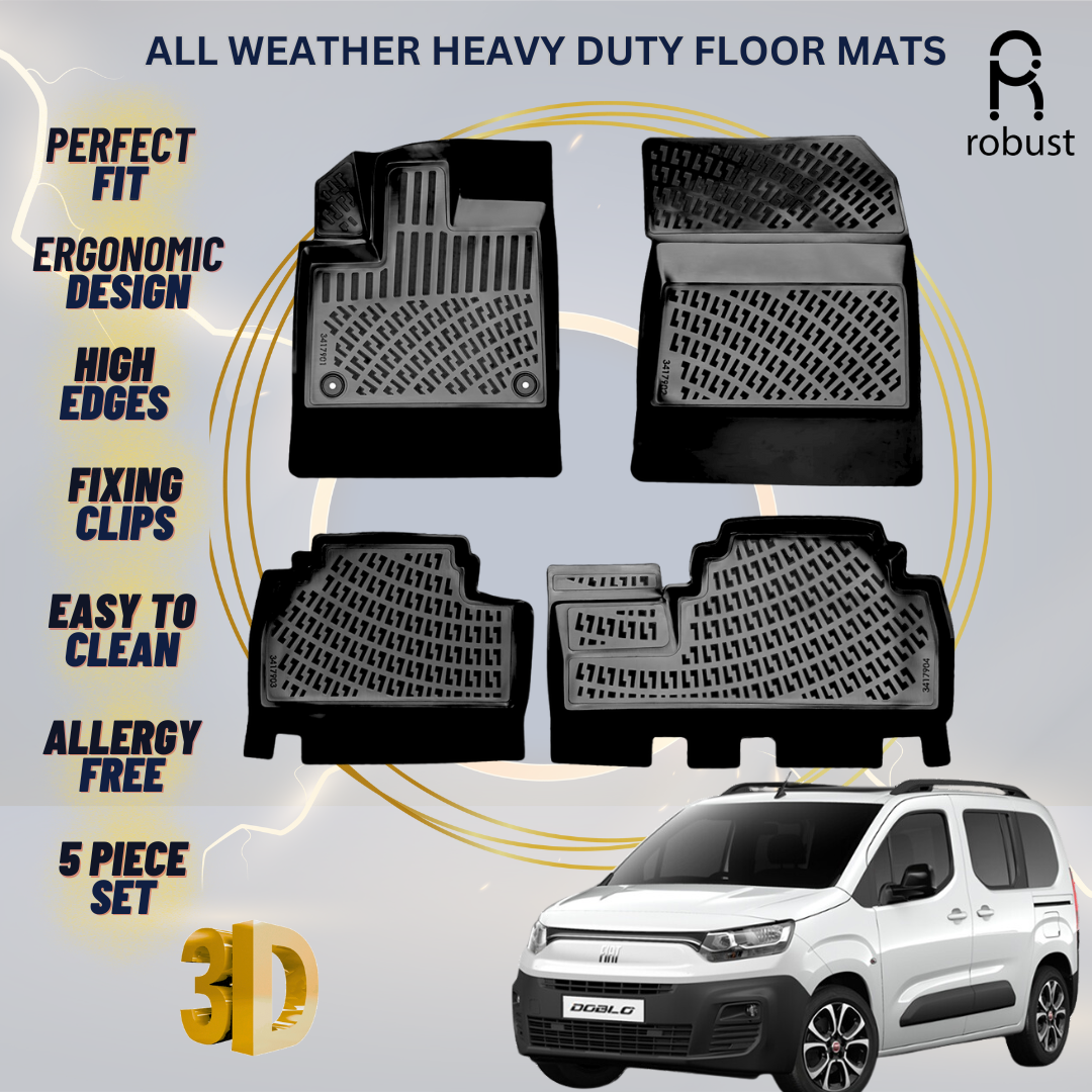 Floor Mats Liners For Fiat Doblo 2023-2024 All Weather Heavy Duty 3D Car Rugs