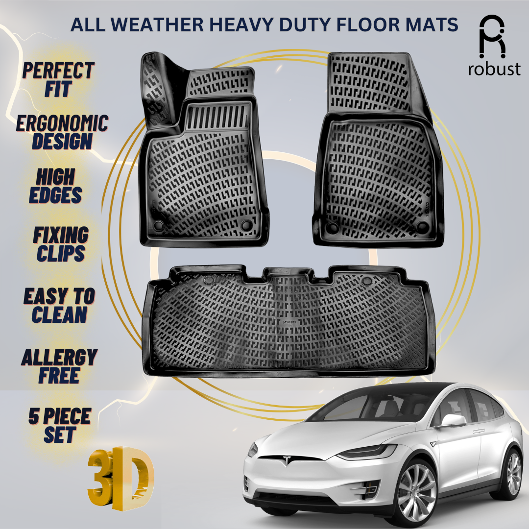 Floor Mats Liners For Tesla Model X 2015-2021 All Weather Heavy Duty Car Rugs EV