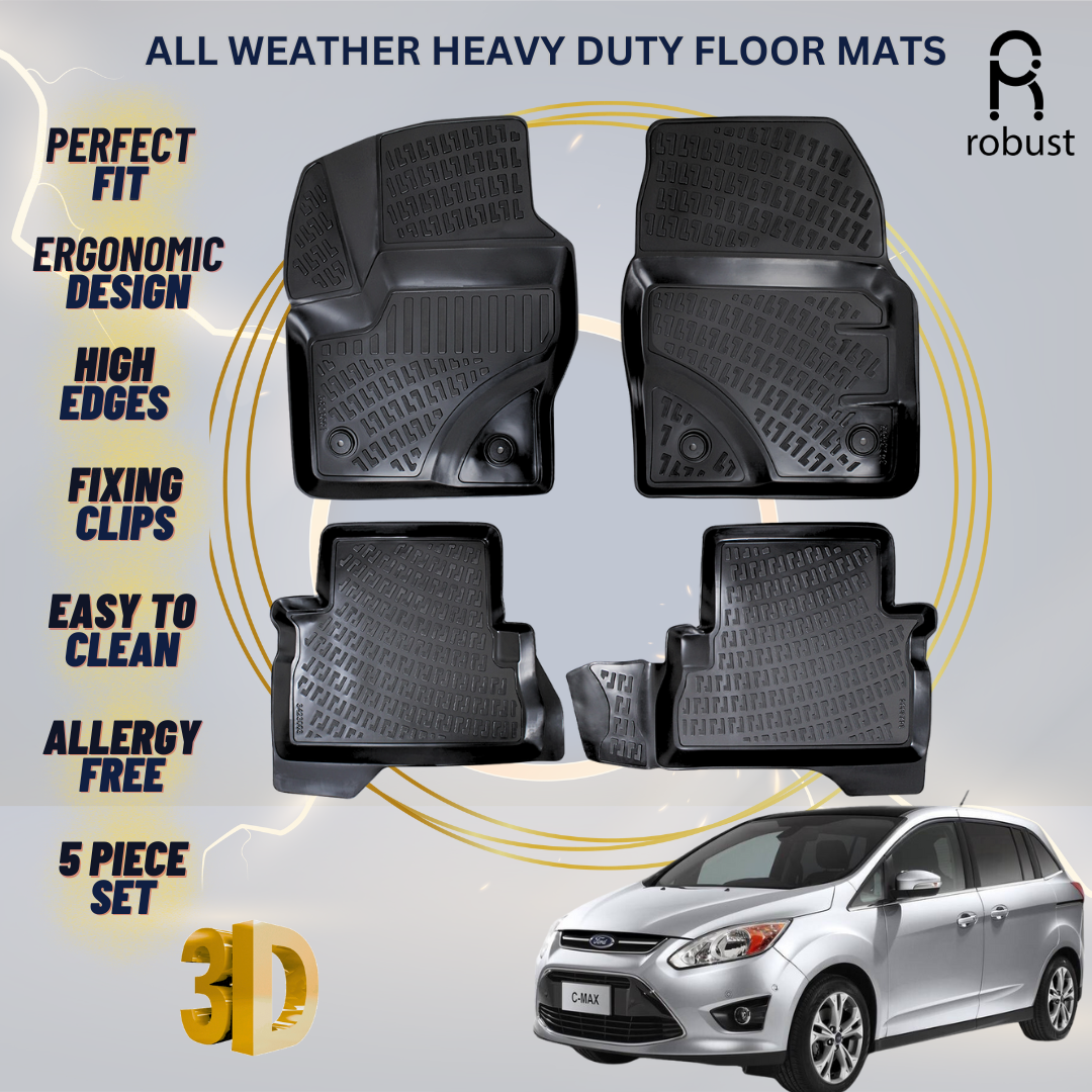 Floor Mats Liners For Ford C-Max 2011-2019 All Weather Heavy Duty 3D Car Rugs
