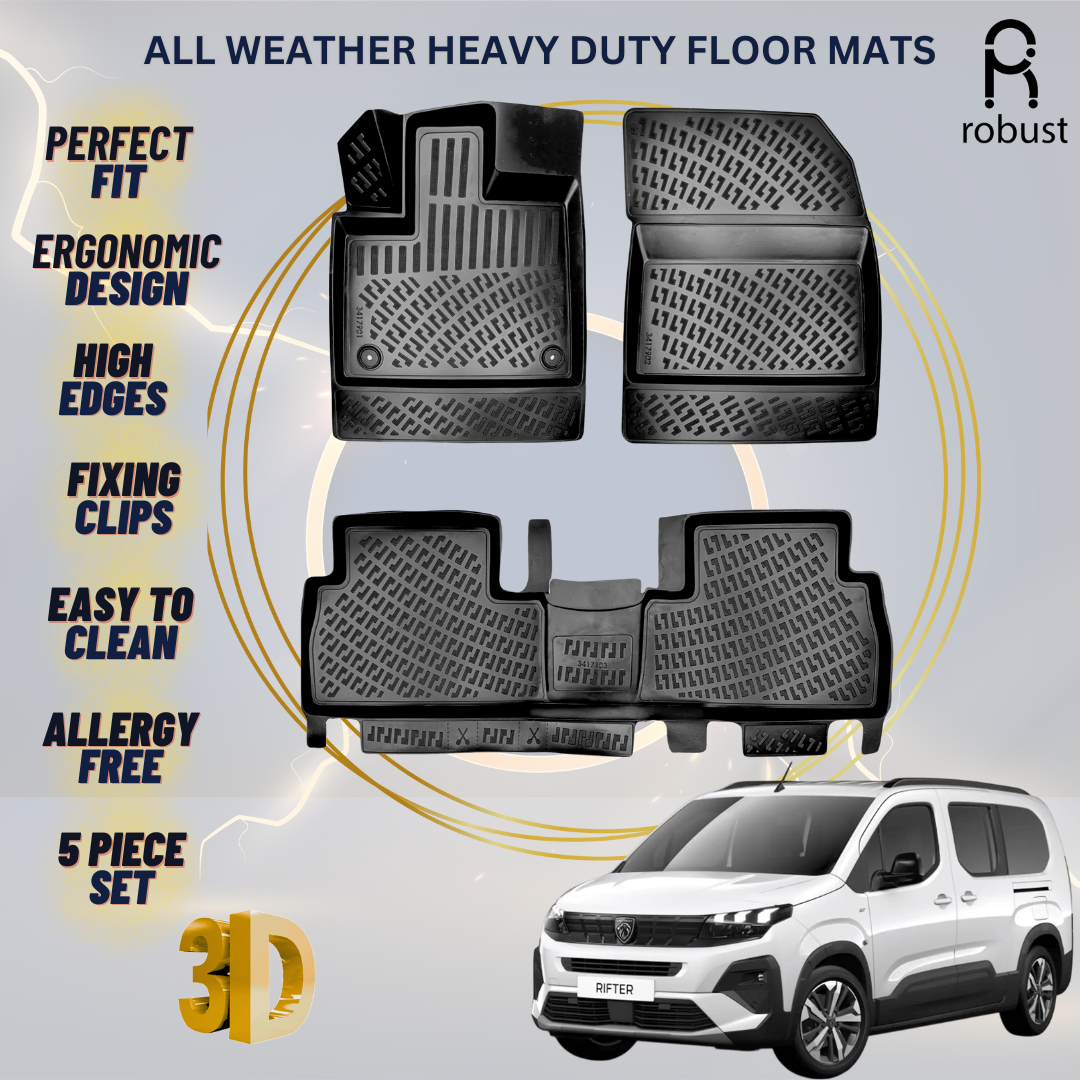 Floor Mats Liners For Peugeot Rifter 2023-2026 All Weather Heavy Duty Car Rugs
