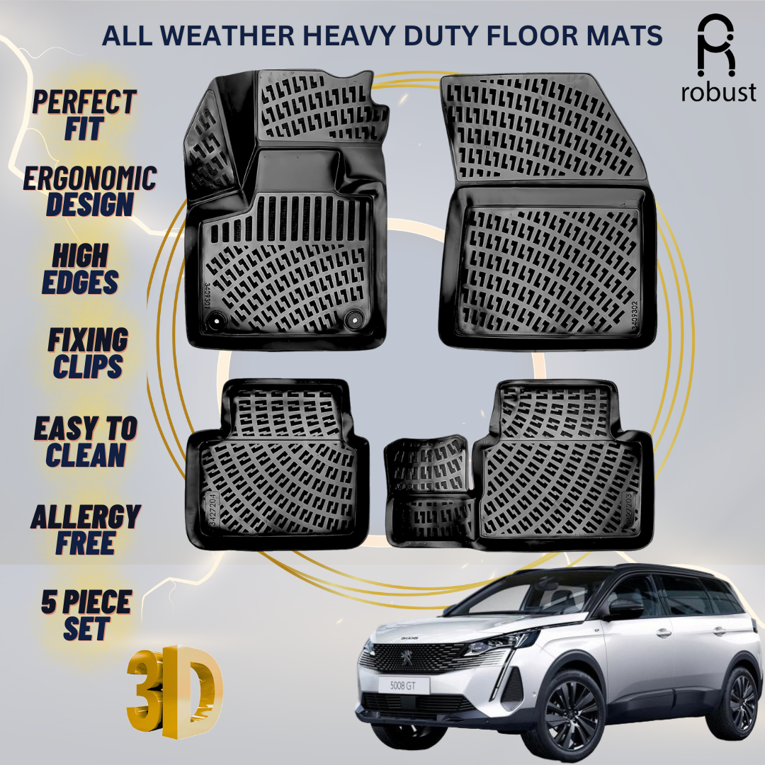 Floor Mats Liners For Peugeot 5008 2020-2024 All Weather Heavy Duty 3D Car Rugs