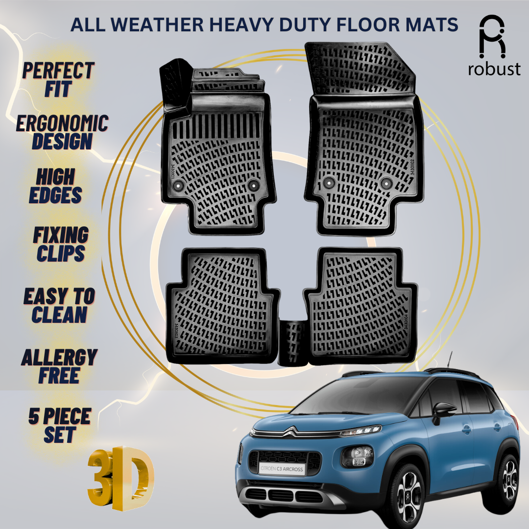 Floor Mats Liners For Citroen C3 Aircross 2017-2024 All Weather Heavy Duty Rugs