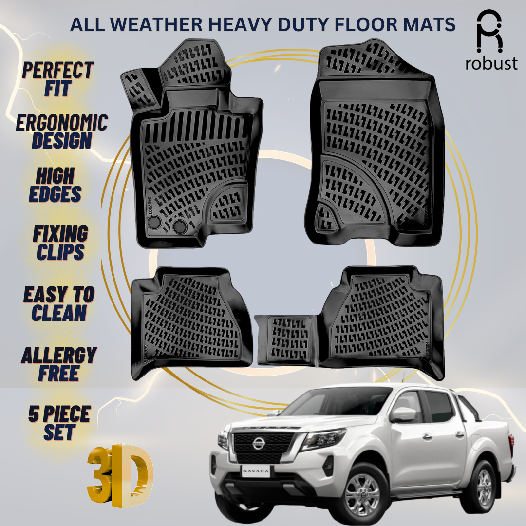 Floor Mats Liners For Nissan Navara 2020-2024 All Weather Heavy Duty 3D Car Rugs