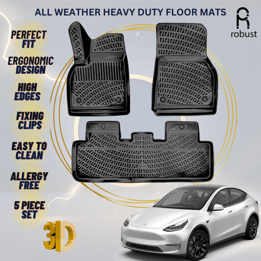 Floor Mats Liners For Tesla Model Y 2020-2024 All Weather Heavy Duty Car Rugs EV