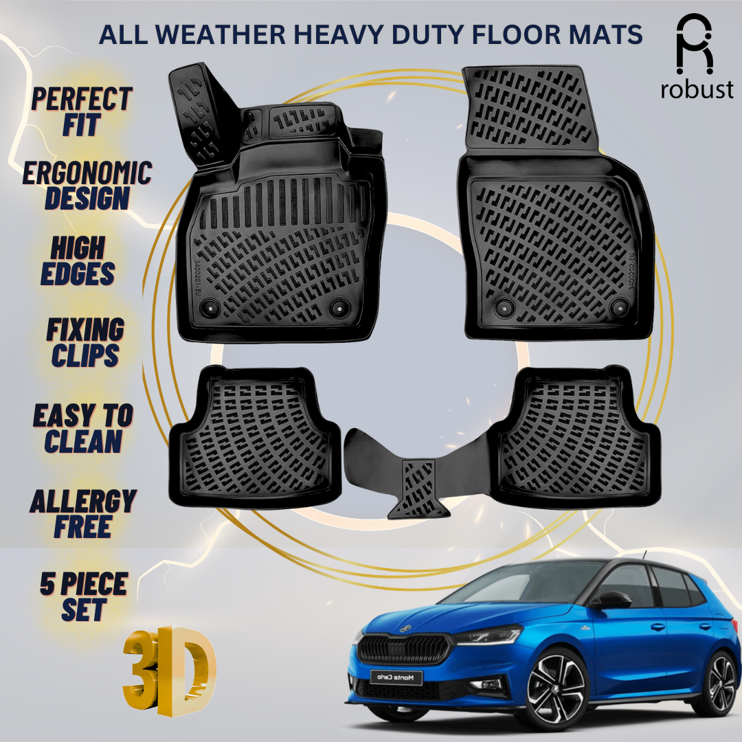Floor Mats Liners For Skoda Fabia 2021-2025 All Weather Heavy Duty 3D Car Rugs