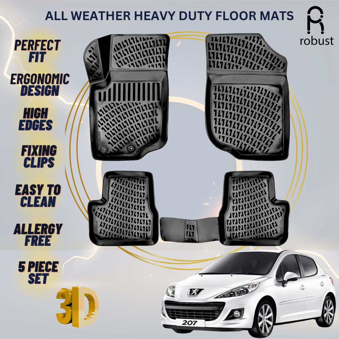 Floor Mats Liners For Peugeot 207 2006-2014 All Weather Heavy Duty 3D Car Rugs
