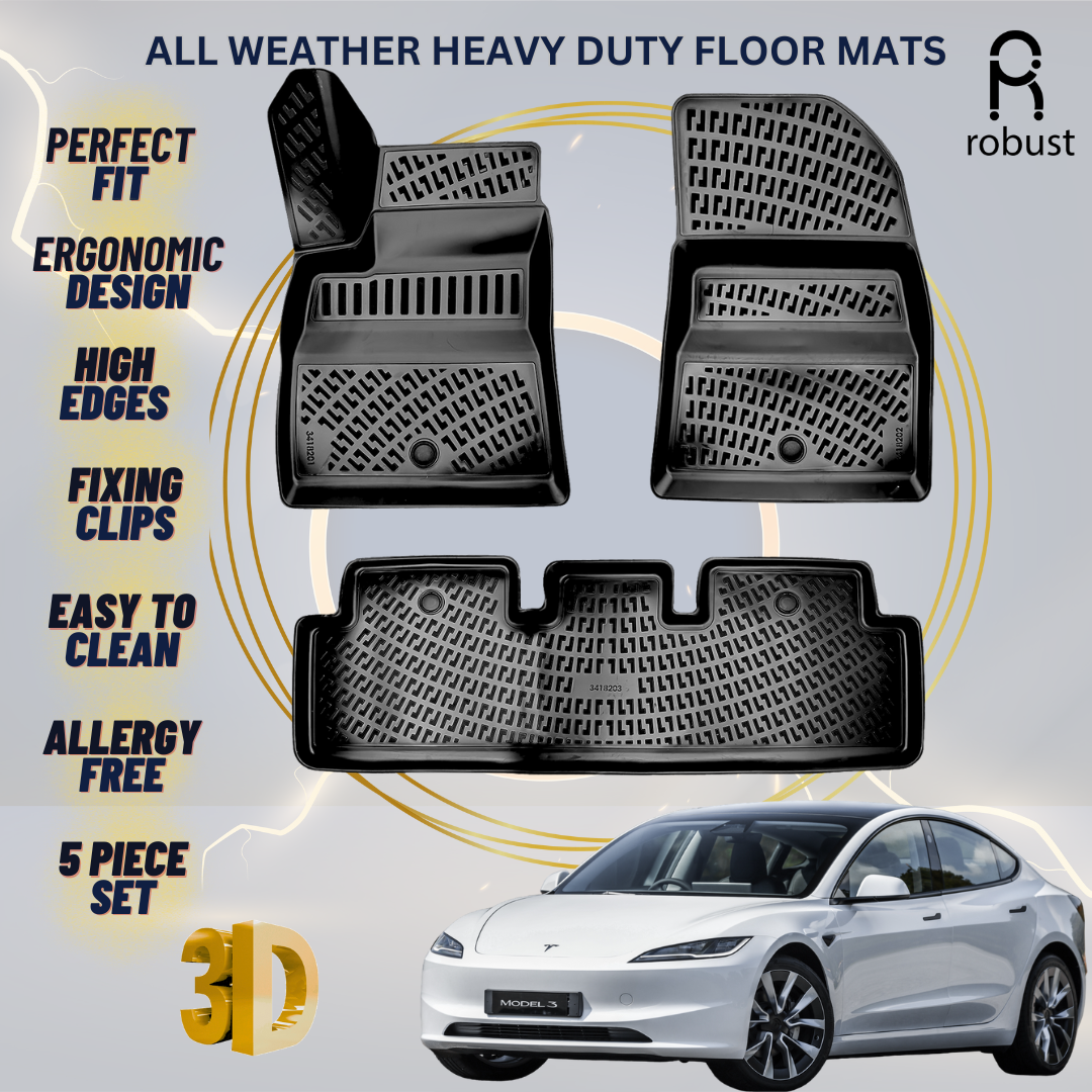 Floor Mats Liners For Tesla Model 3 2017-2024 All Weather Heavy Duty Car Rugs EV