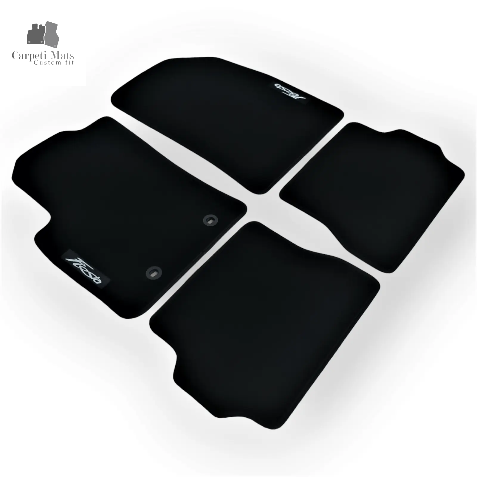 Carpet car mats custom fit floor mats for Ford Fiesta full set side view with logo