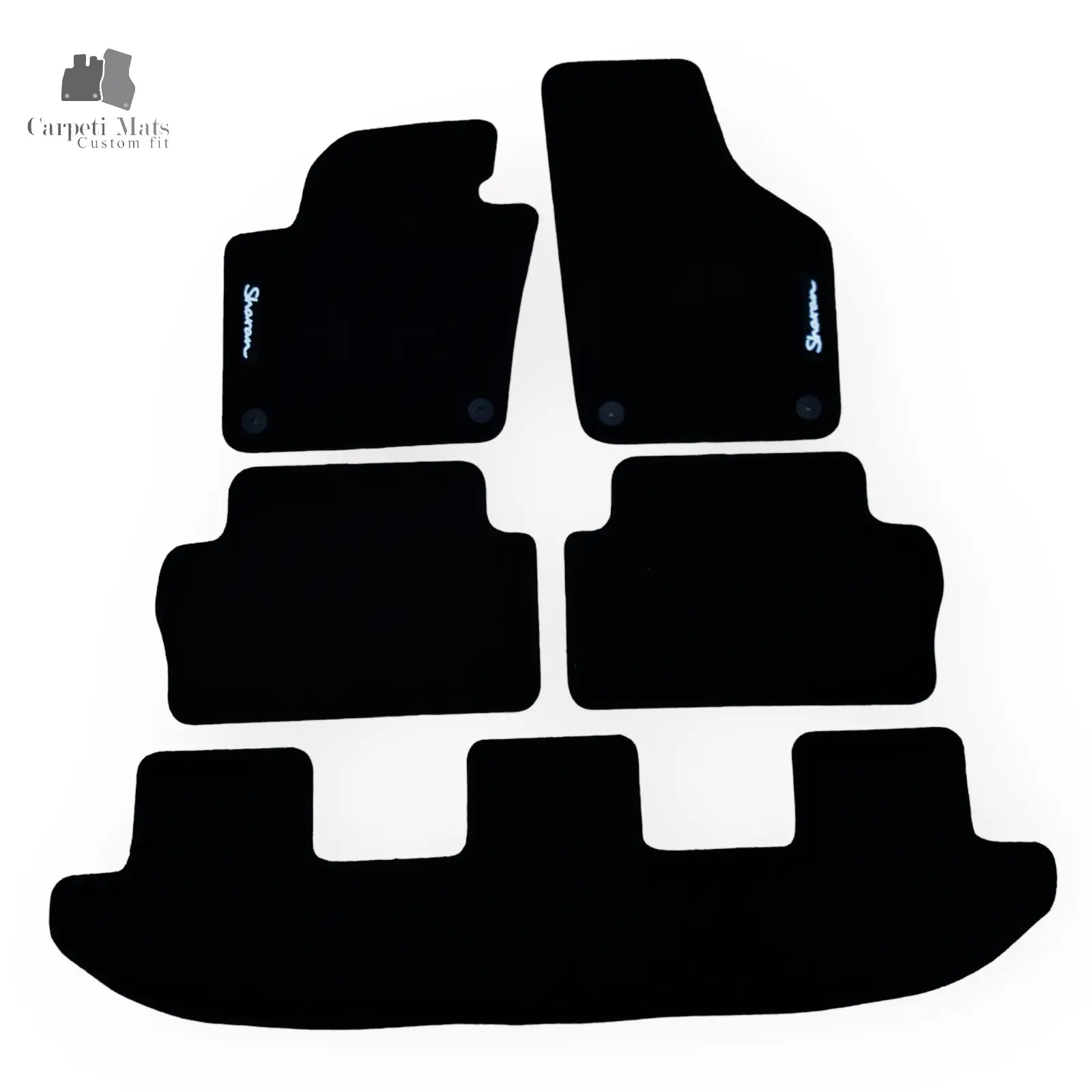 Carpet Car Floor Mats Velour for VW Sharan 2010-> 5doors three rows- logo Car Floor Mats Velour CarpetiMats