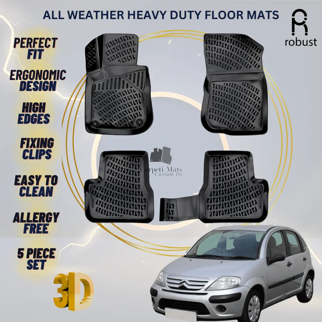 Floor Mats Liners For Citroen C3 2002-2009 All Weather Heavy Duty 3D Car Rugs