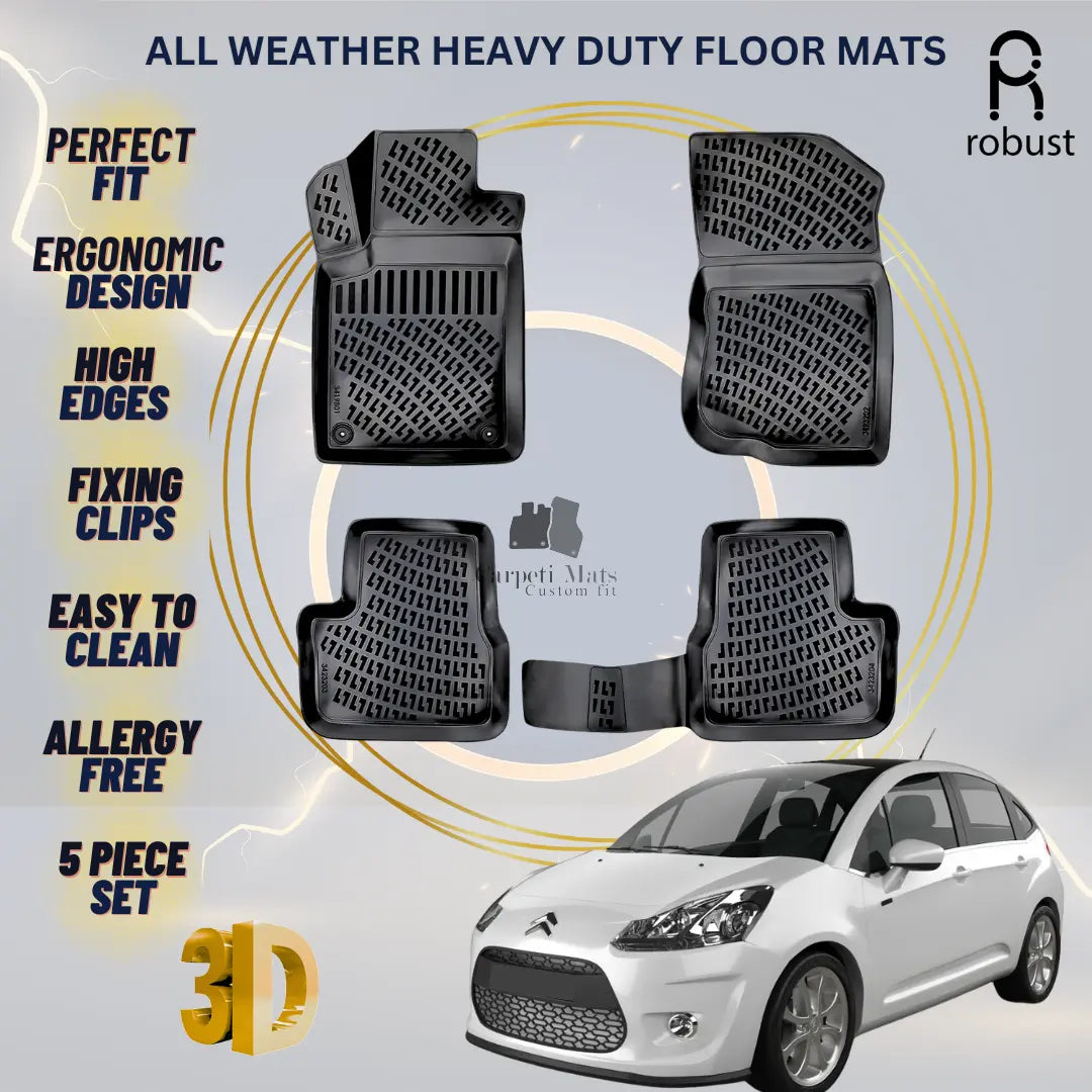 Floor Mats Liners For Citroen C3 2009-2016 All Weather Heavy Duty 3D Car Rugs