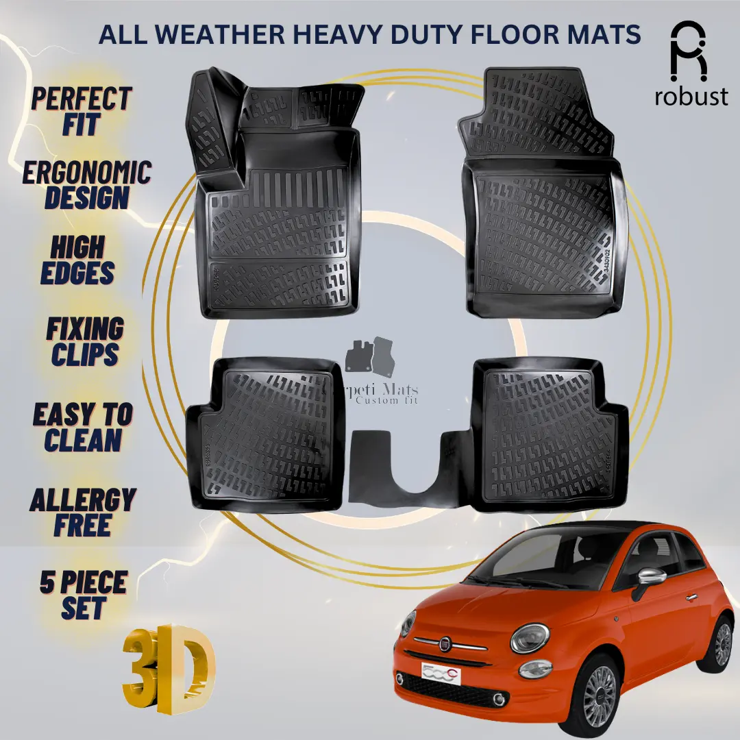 Floor Mats Liners For Fiat 500 Cabrio 2007-2024 All Weather Heavy Duty Car Rugs