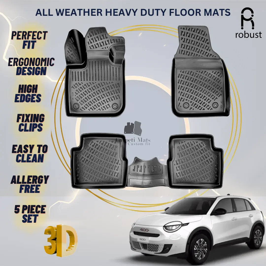Floor Mats Liners For Fiat 600 EV 2022-2025 All Weather Heavy Duty 3D Car Rugs