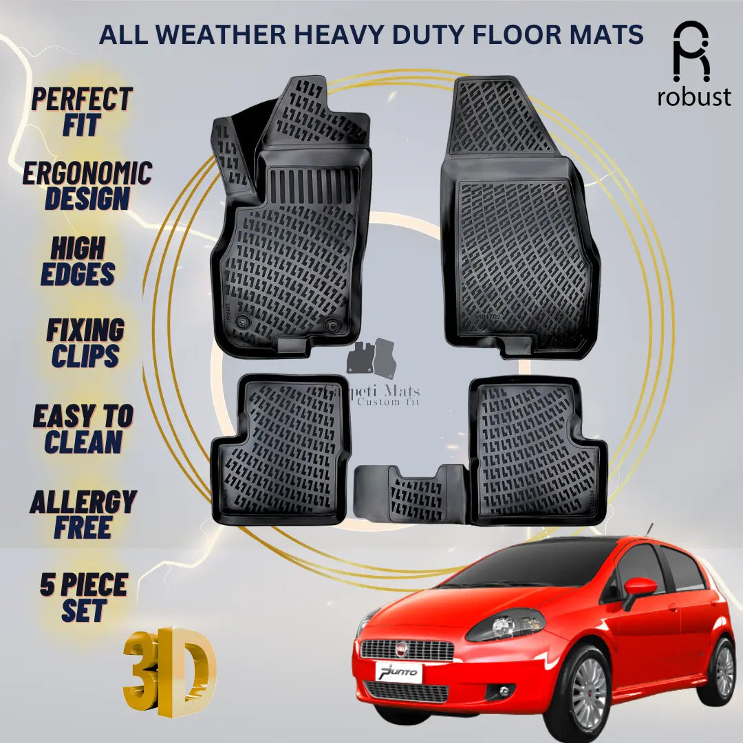 Floor Mats Liners For Fiat Grande Punto 2005-2013 All Weather Heavy Duty Rugs