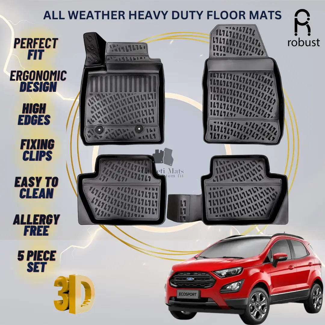 Floor Mats Liners For Ford Ecosport 2012-2023 All Weather Heavy Duty 3D Car Rugs