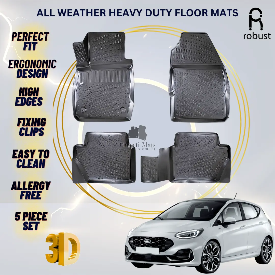 Floor Mats Liners For Ford Fiesta 2018-2025 All Weather Heavy Duty 3D Car Rugs
