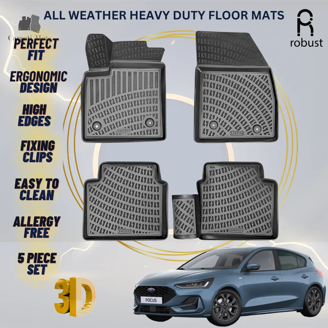 Floor Mats Liners For Ford Focus 2018-2025 All Weather Heavy Duty 3D Car Rugs