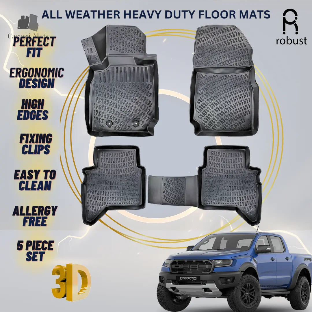 Floor Mats Liners For Ford Ranger Raptor 2019-2022 All Weather Heavy Duty Rugs