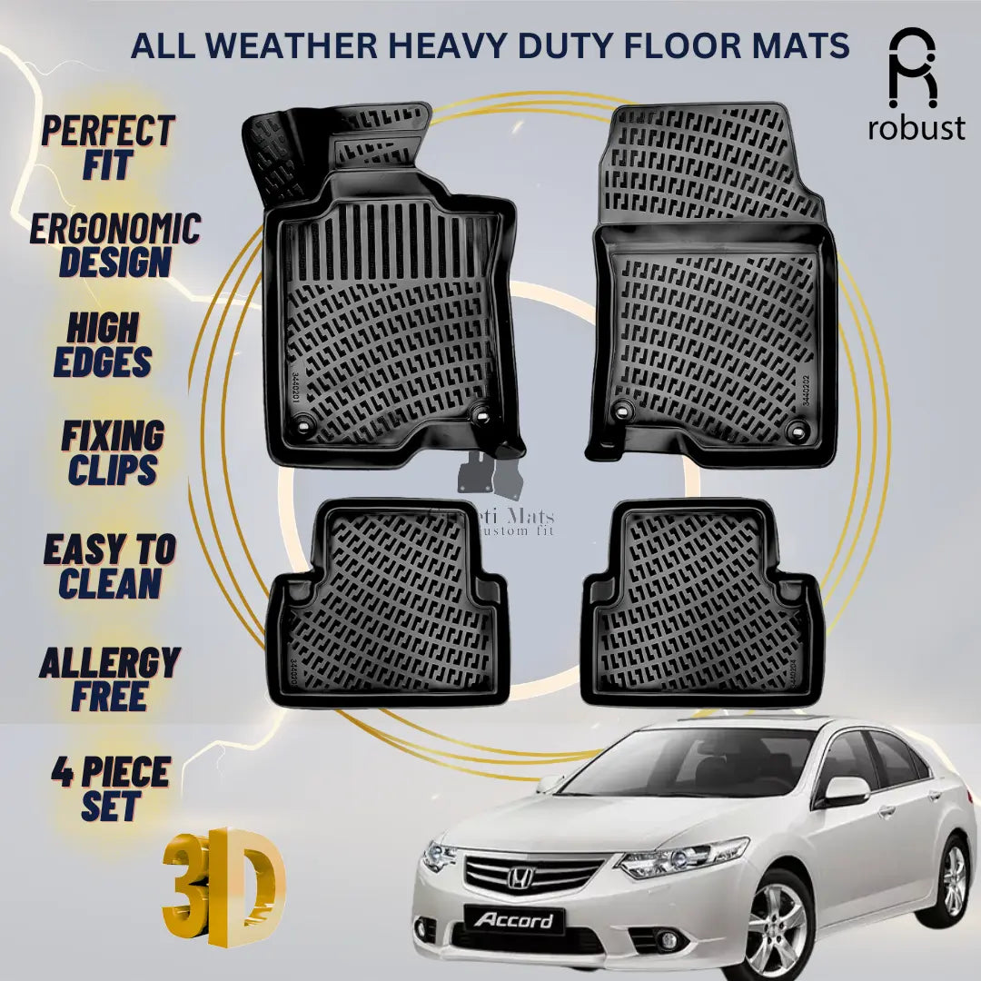 Floor Mats Liners For Honda Accord 2008-2012 All Weather Heavy Duty 3D Car Rugs