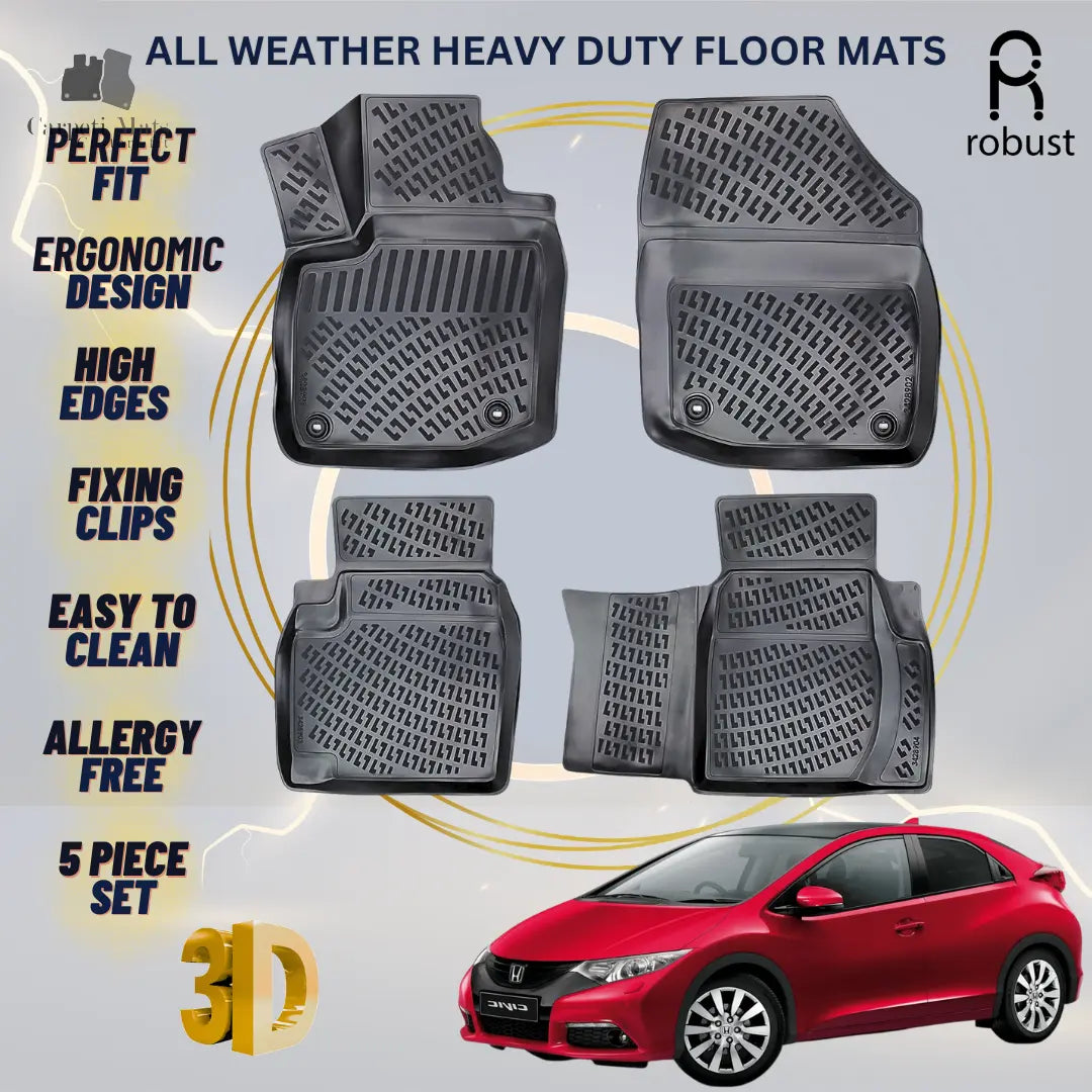 Floor Mats Liners For Honda Civic Hatchback 2012-2017 All Weather Heavy Duty Rug