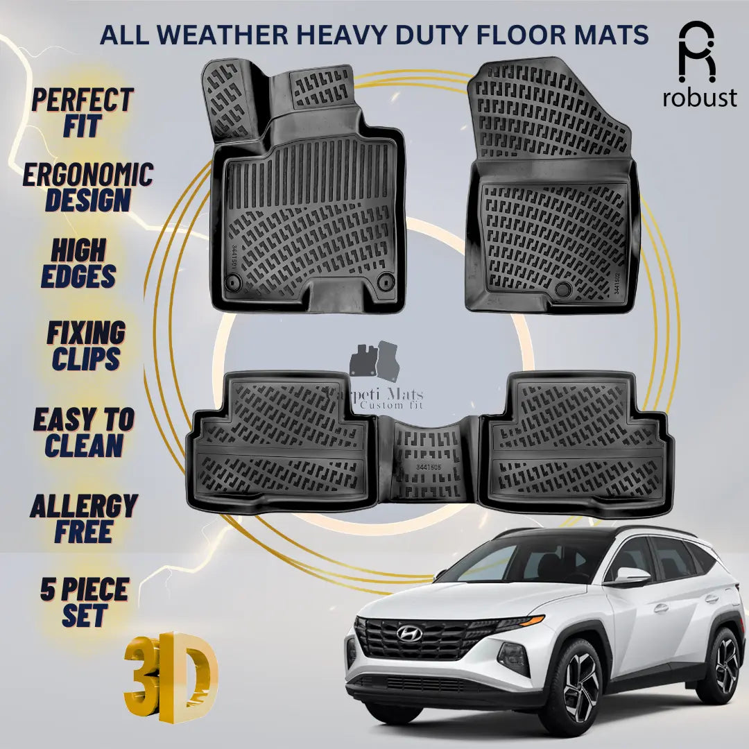 Floor Mats Liners For Hybrid Hyundai Tucson 2022-2025 All Weather Heavy Duty Rug