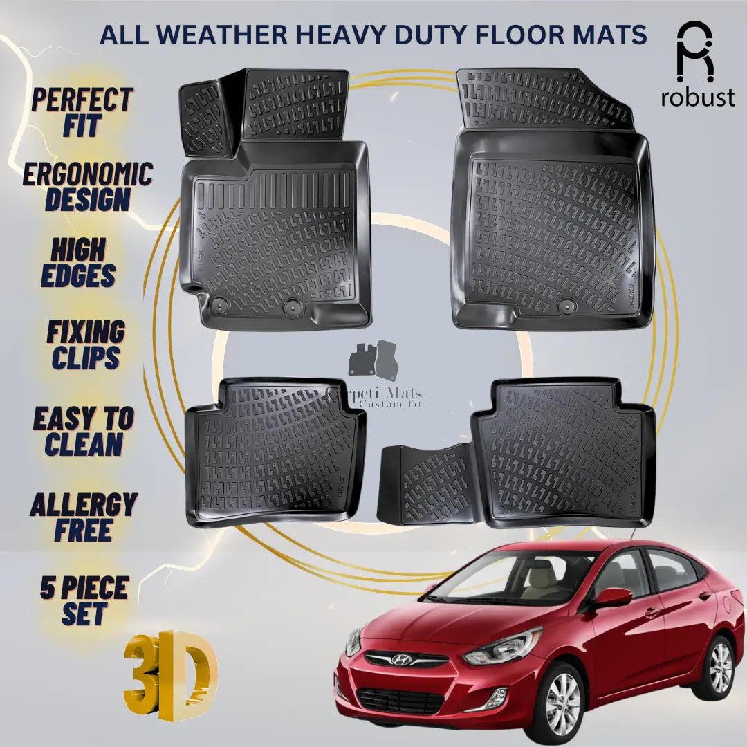 Floor Mats Liners For Hyundai Accent 2011-2018 All Weather Heavy Duty Car Rugs