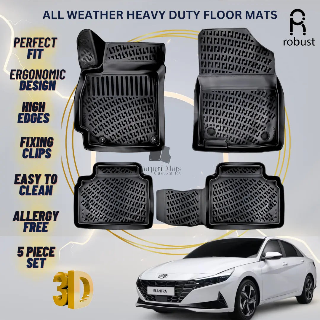 Floor Mats Liners For Hyundai Elantra 2020-2024 All Weather Heavy Duty Car Rugs