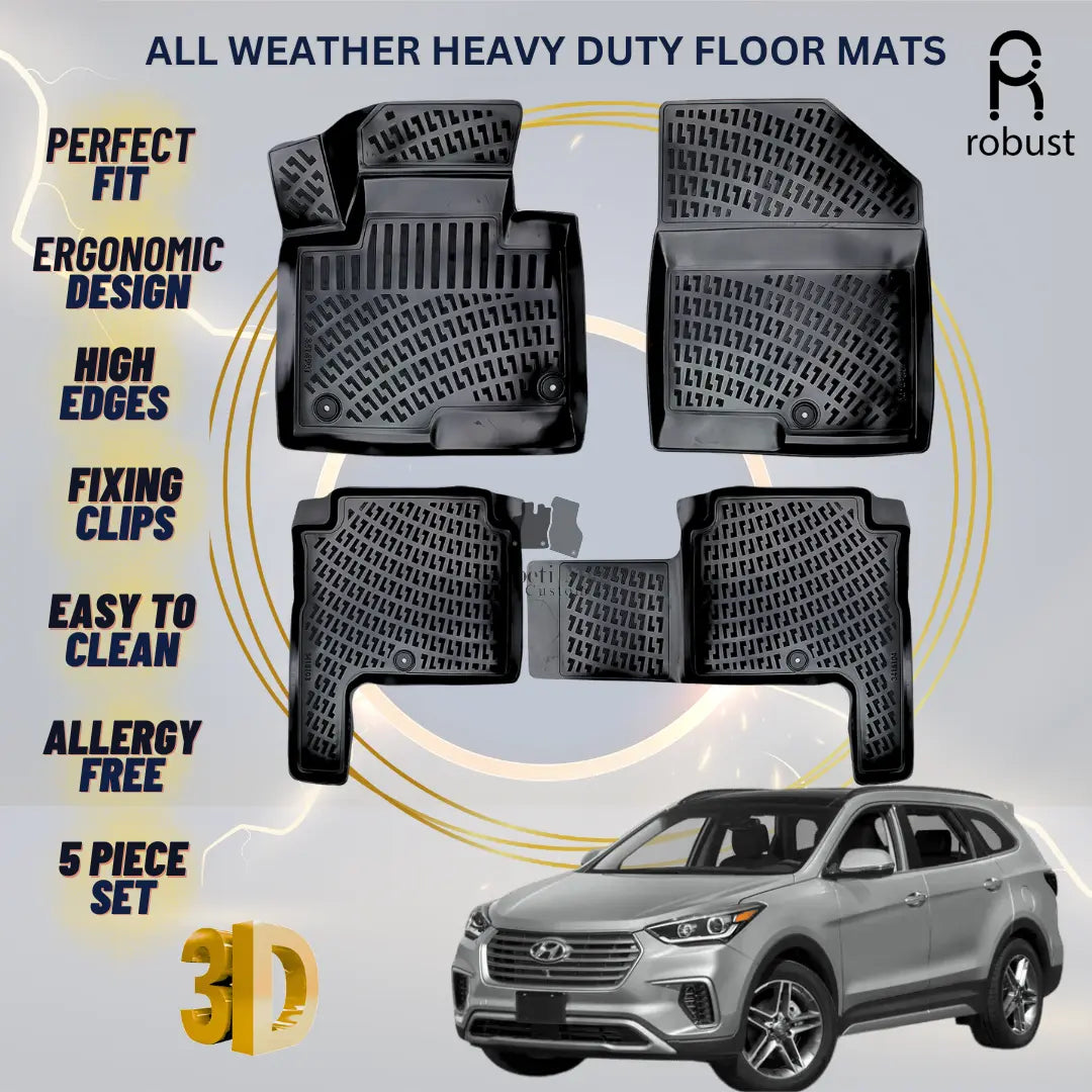 Floor Mats Liners For Hyundai Santa Fe 2012-2018 All Weather Heavy Duty Car Rugs