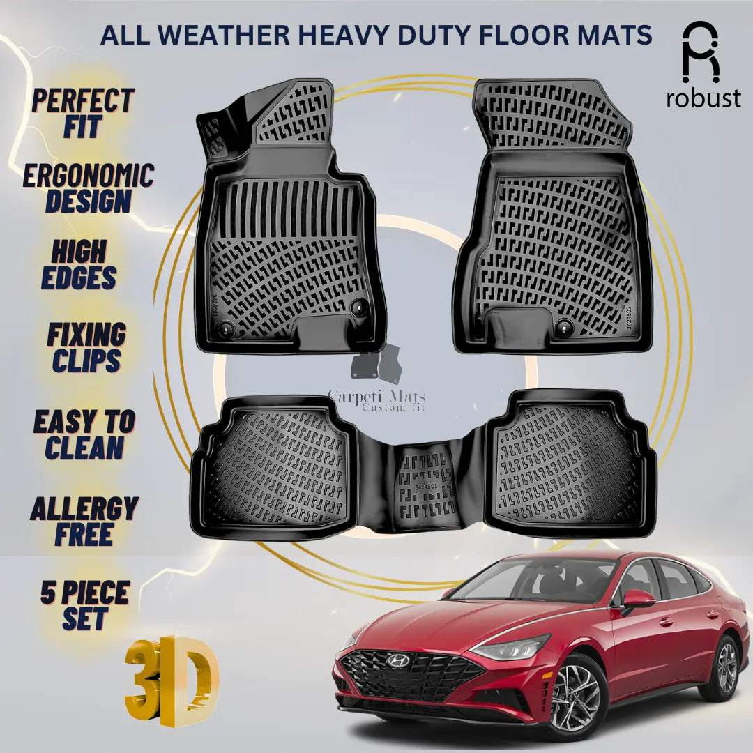 Floor Mats Liners For Hyundai Sonata 2020-2025 All Weather Heavy Duty Car Rugs