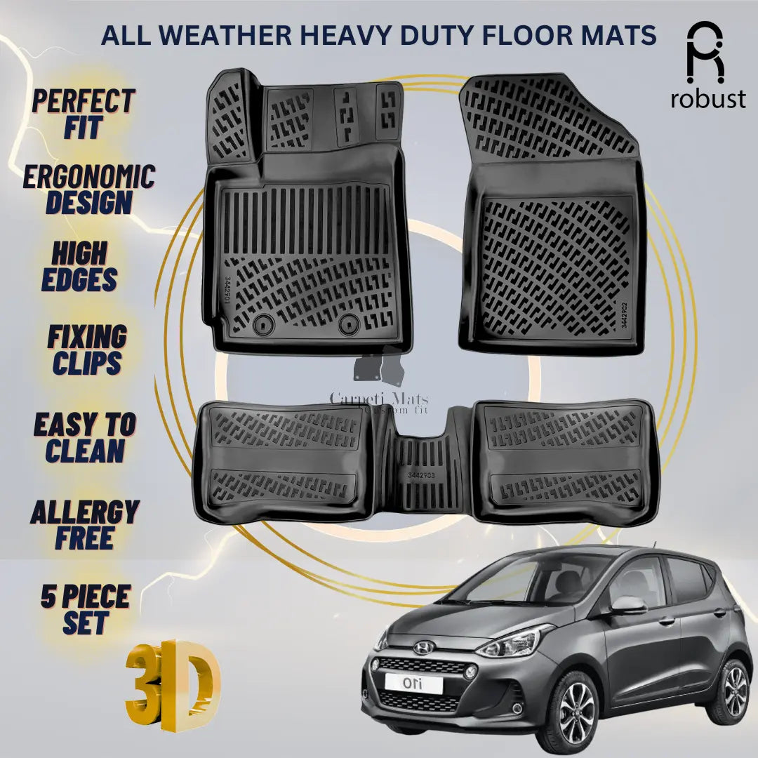 Floor Mats Liners For Hyundai i10 2019-2025 All Weather Heavy Duty 3D Car Rugs