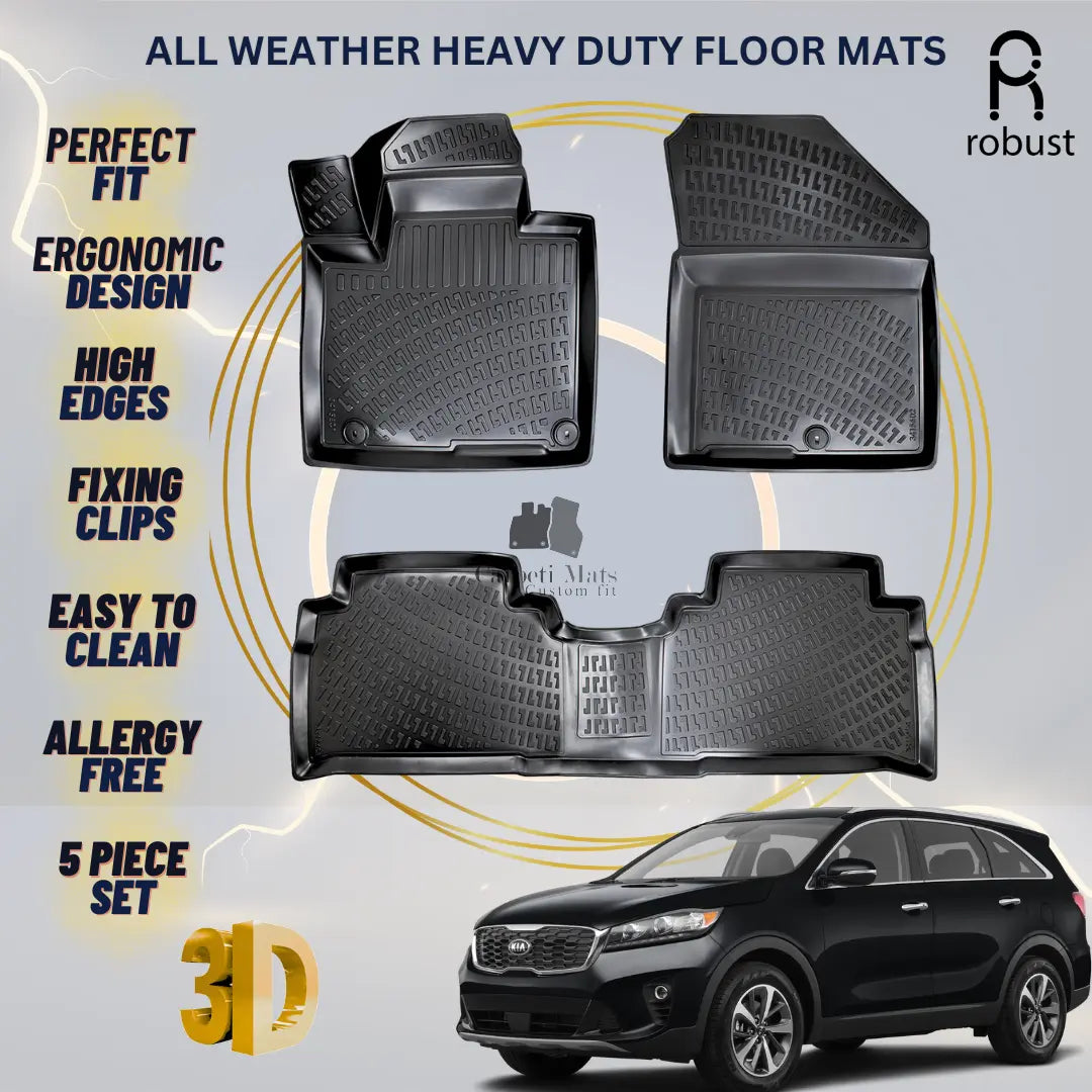 Floor Mats Liners For Kia Sorento 2016-2020 All Weather Heavy Duty 3D Car Rugs