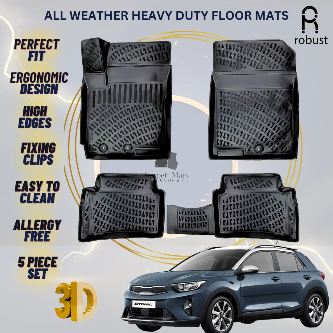 Floor Mats Liners For Kia Stonic 2017-2024 All Weather Heavy Duty 3D Car Rugs