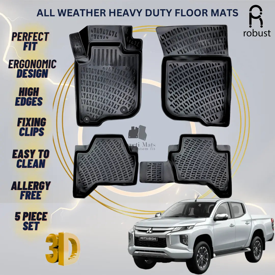 Floor Mats Liners For Mitsubishi L-200 2019-2022 All Weather Heavy Duty 3D Rugs