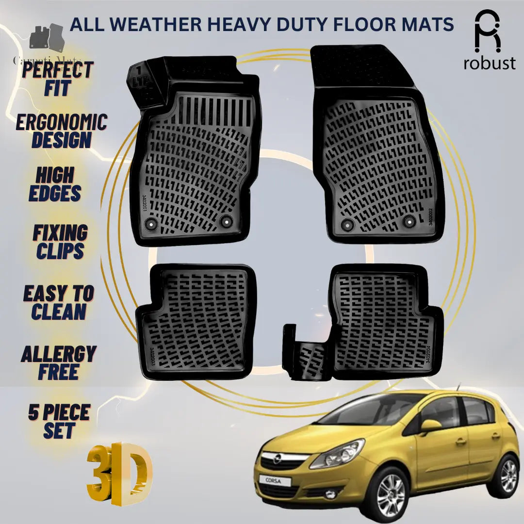 Floor Mats Liners For Opel Corsa D 2006-2014 All Weather Heavy Duty 3D Car Rugs