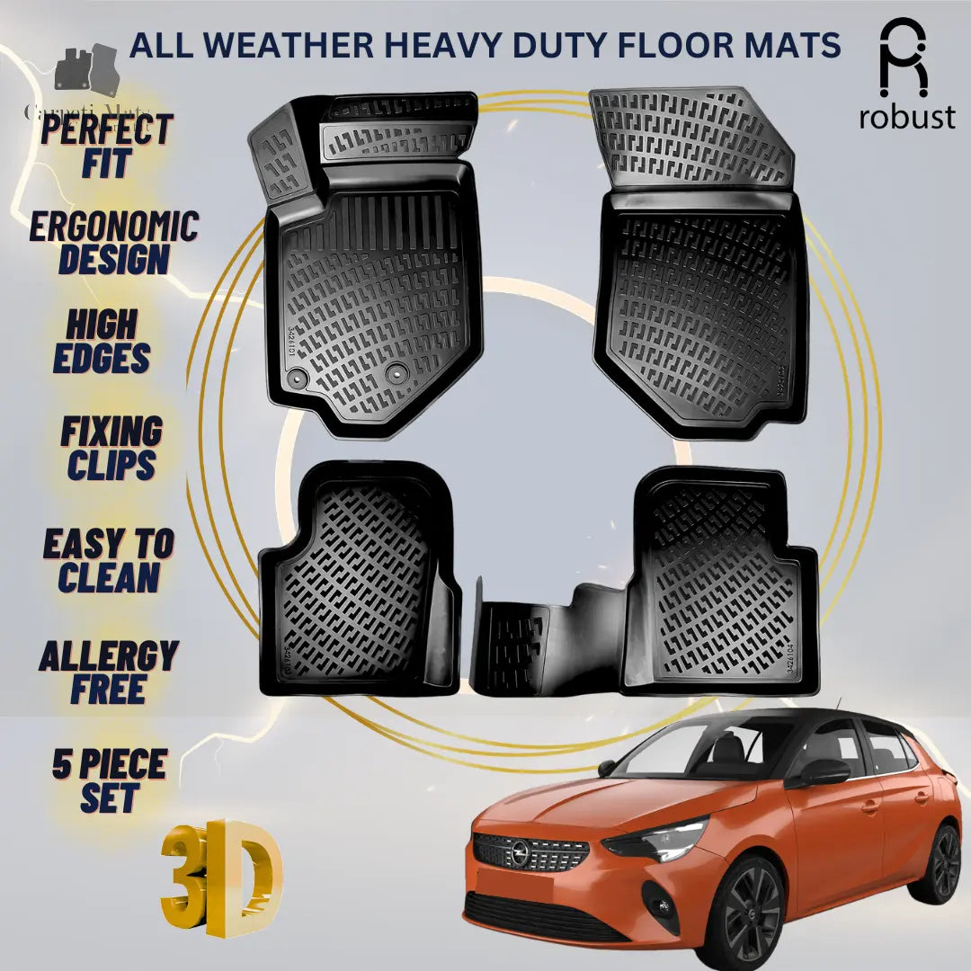 Floor Mats Liners For Opel Corsa F 2019-2025 All Weather Heavy Duty 3D Car Rugs