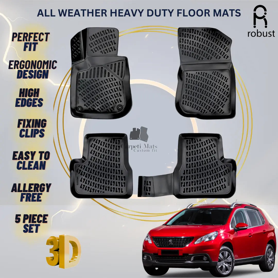 Floor Mats Liners For Peugeot 2008 2013-2019 All Weather Heavy Duty 3D Car Rugs