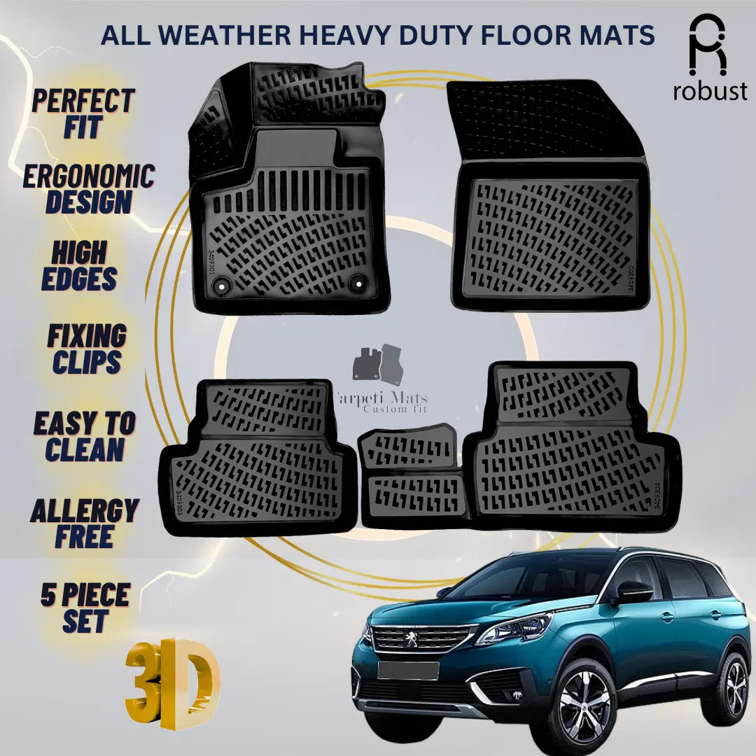 Floor Mats Liners For Peugeot 3008 2016-2023 All Weather Heavy Duty 3D Car Rugs