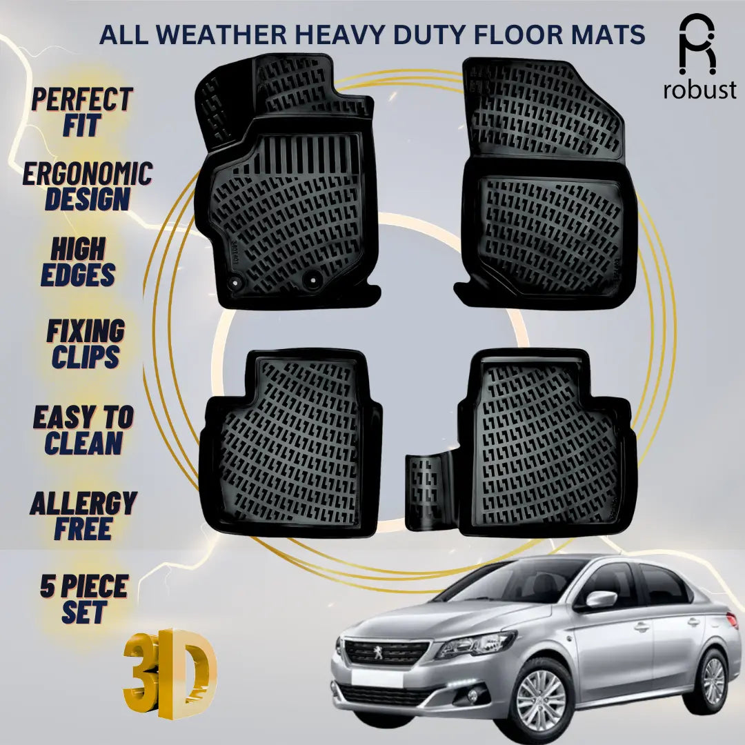 Floor Mats Liners For Peugeot 301 2012-2024 All Weather Heavy Duty 3D Car Rugs