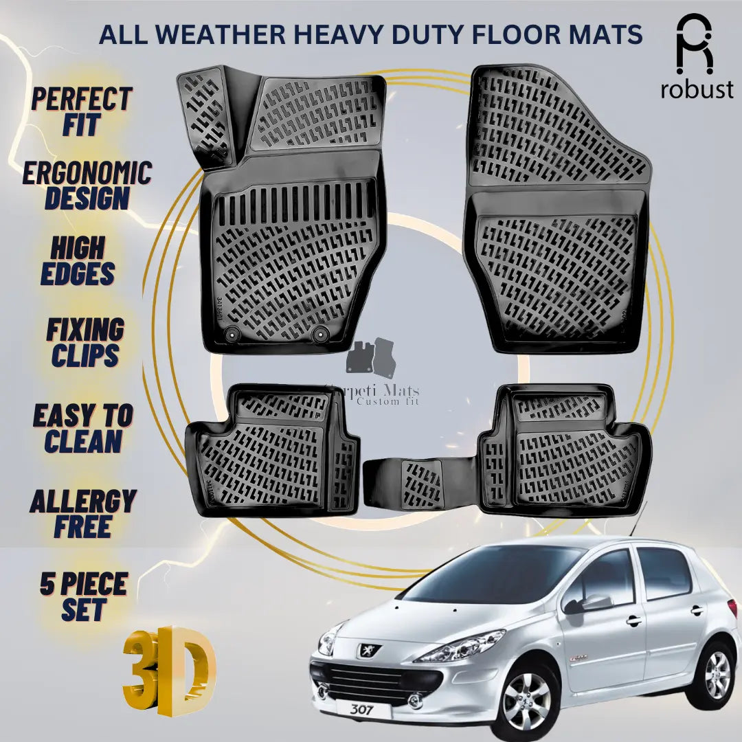 Floor Mats Liners For Peugeot 307 2001-2010 All Weather Heavy Duty 3D Car Rugs