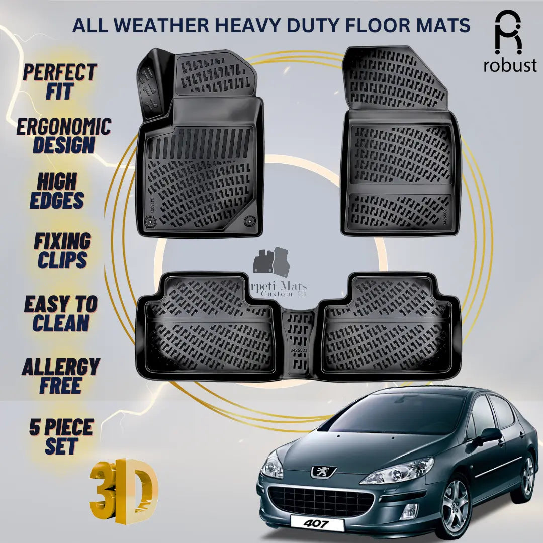 Floor Mats Liners For Peugeot 407 2003-2010 All Weather Heavy Duty 3D Car Rugs